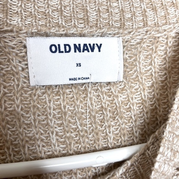 NWT Old Navy Mock Turtle Neck Heathered Beige Tan Balloon Sleeve Knit Sweater - Picture 4 of 7